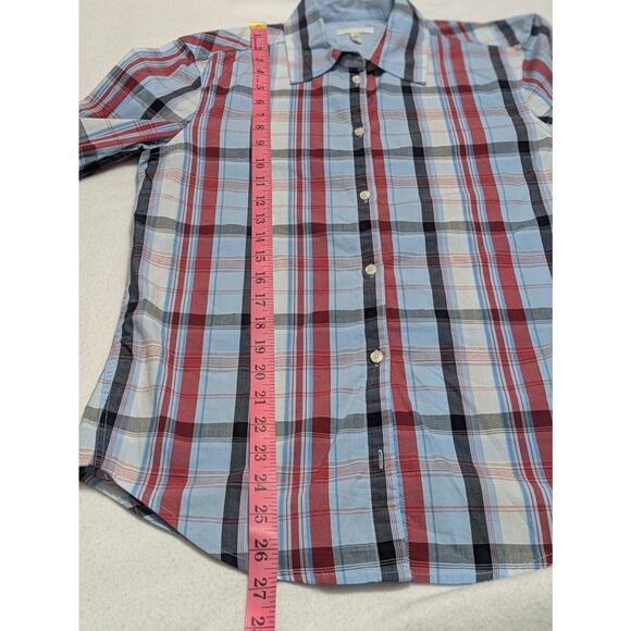 Escada Sport Shirt Button Up Women Red White Blue Plaid Small Top Blouse - Picture 7 of 10